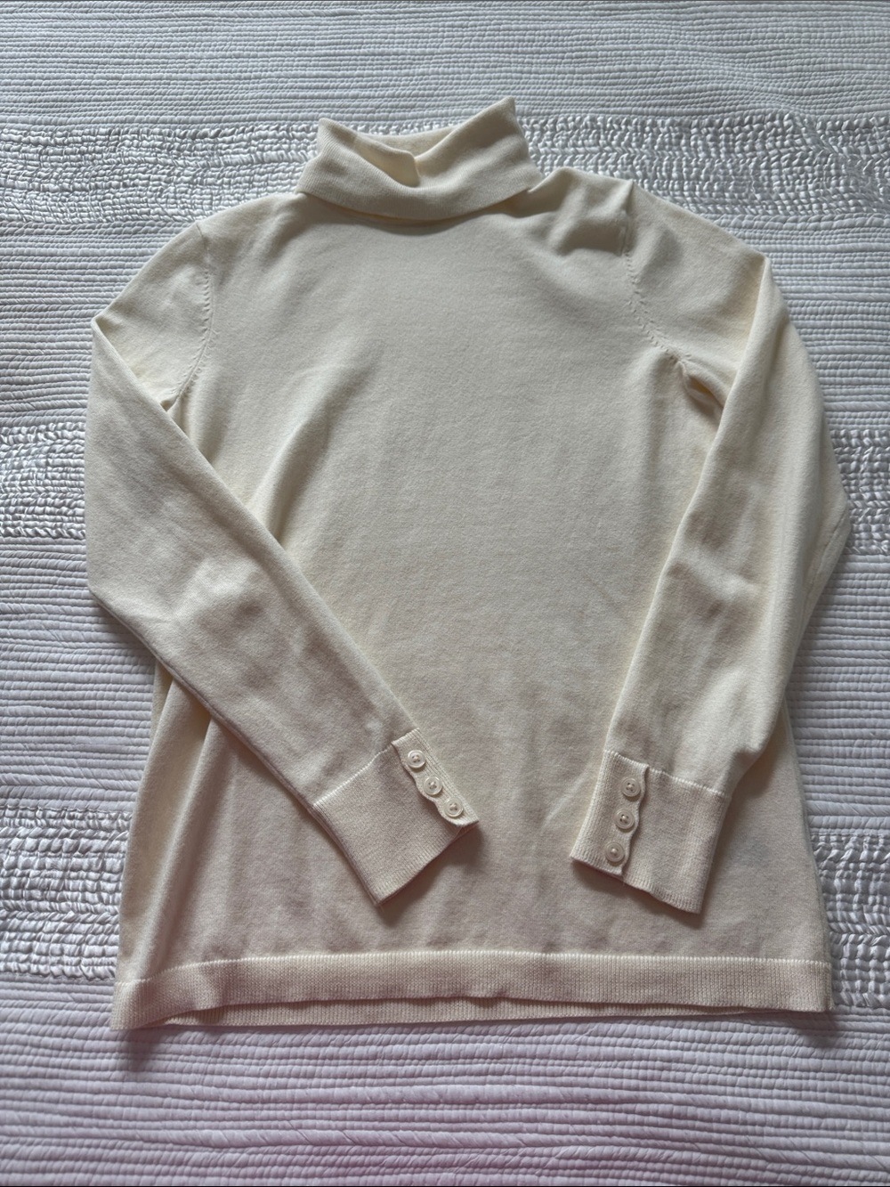Talbots Cream Turtleneck Sweater with Button Cuffs